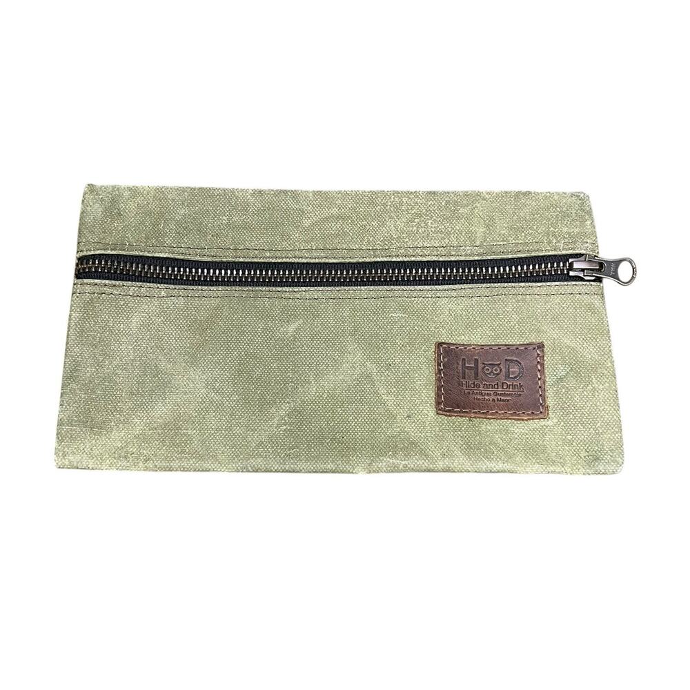 Hide and Design Green Waxed Canvas Utility Cord Pouch Organizer